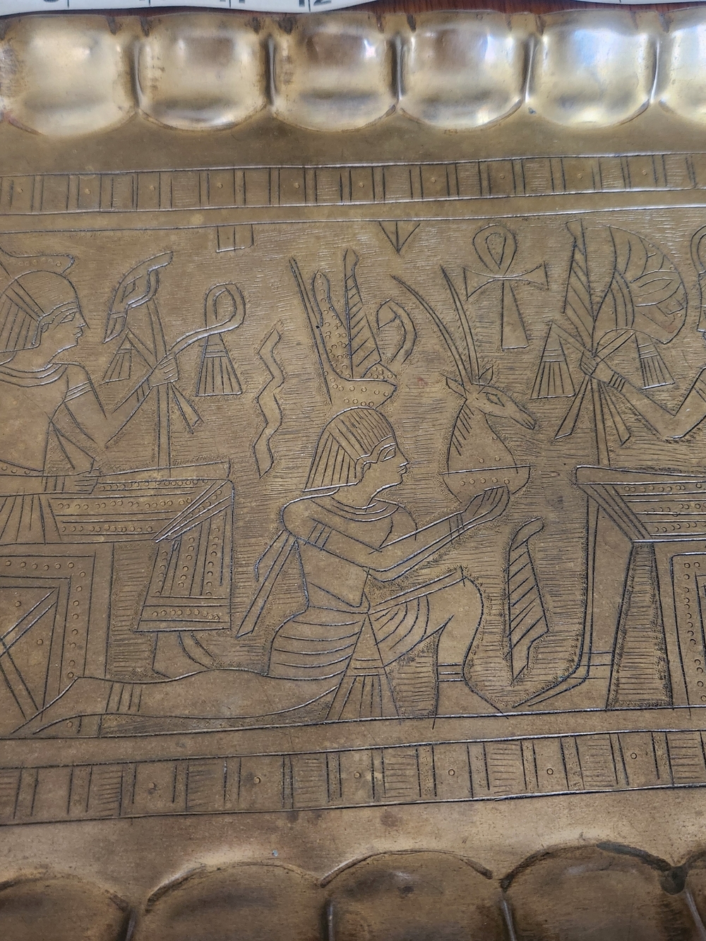 Antique-Style Brass Egyptian Trays - Set Of Two